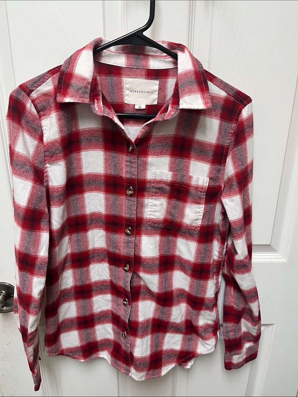 Aeropostale Red and White Plaid Button-Down Shirt